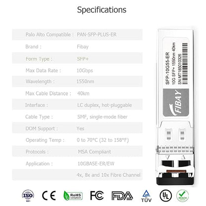 OPSTRAN 10GBASE-ER SFP+ Optical Transceiver Module Compatible with Palo Alto PAN-SFP-Plus-ER 1550nm 40km DOM Duplex LC SMF
