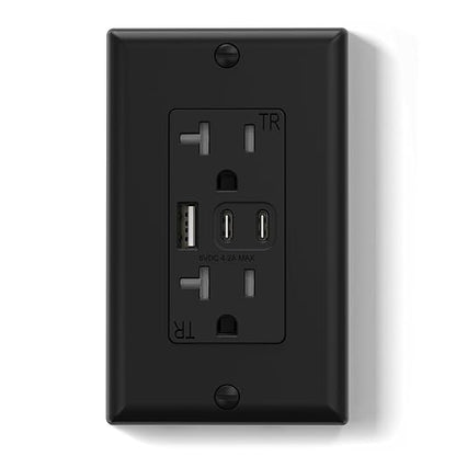 ELEGRP USB Outlets, 20 Amp Wall Outlet with 3 USB Ports, Dual USB C Ports Outlets, TR Tamper-Resistant USB Outlets Receptacles, Wall Plate Included, UL/CUL Listed, 1 Pack, Black