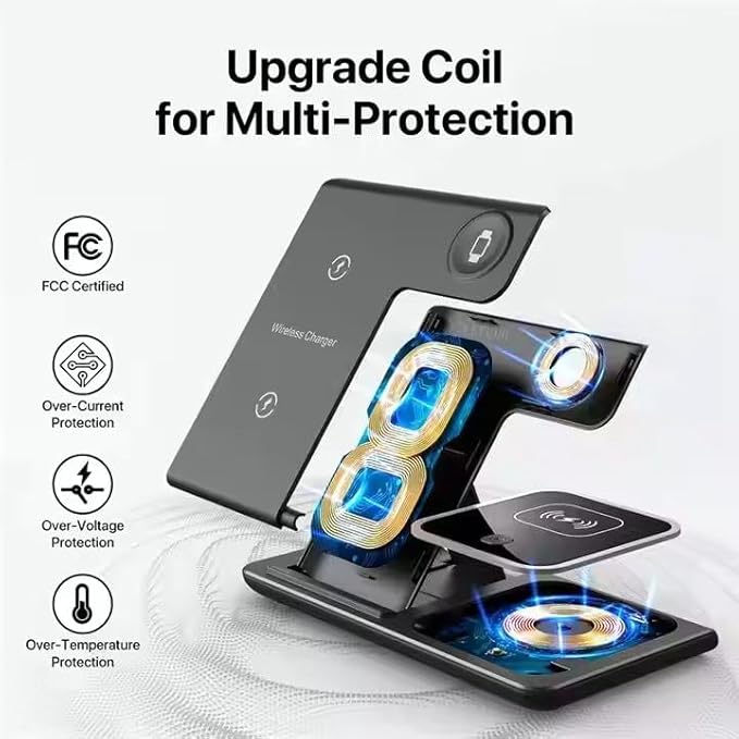 3-in-1 Wireless Charger for iPhone 16/15/14/13/12/11, Apple Watch All Series, AirPods 2/3/4/Pro – Wireless Charging Station for Multiple Devices Apple