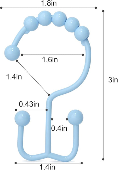 Shower Curtain Hooks, Goowin Shower Curtain Rings, Stainless Steel Shower Curtain Hooks Rust Proof Free Sliding Double Shower Hooks for Curtain, Shower Curtains & Liners (Blue)