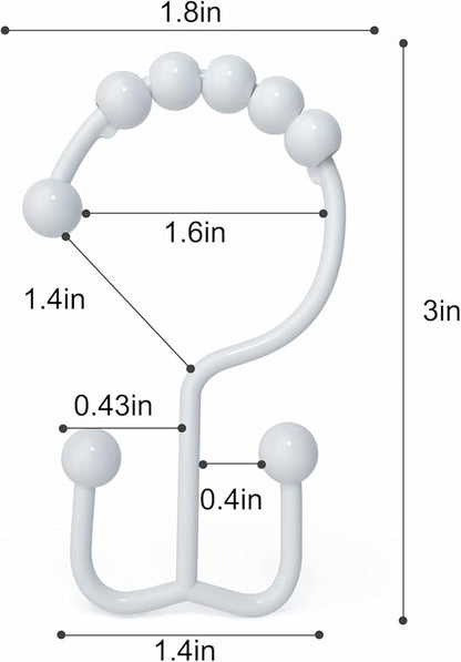 Shower Curtain Hooks, Goowin Shower Curtain Rings, Stainless Steel Shower Curtain Hooks Rust Proof Free Sliding Double Shower Hooks for Curtain, Shower Curtains & Liners (White)