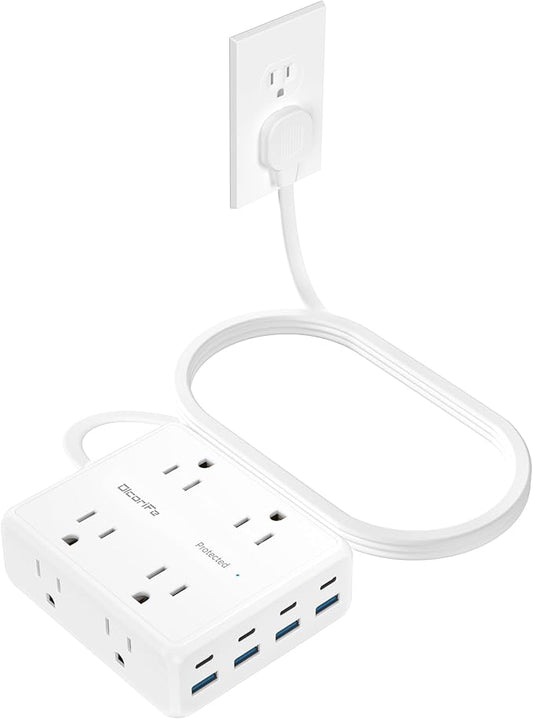 Olcorife Power Strip 8 AC with 8 USB Ports, 10 FT Flat Plug Extension Cord, 2000 Joules Surge Protector, 30W Charging Station, Home Office College Dorm Room Essentials
