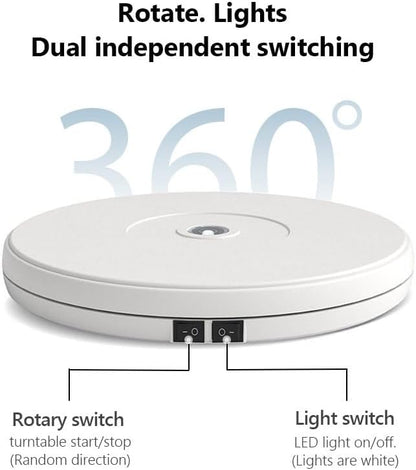 YVV LED Rotating Display Stand White 10 Inch 360° Motorized Turntable with LED Light, USB Powered Display Base for Product Photography, Jewelry Showcase, 22lb Capacity