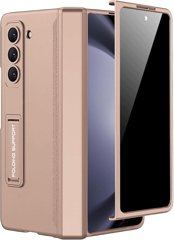 Miimall for Samsung Galaxy Z Fold 5 Case with Privacy Screen Protector, Built-in Adjustable Kickstand & Magnetic Hinge Protection All-Inclusive Protective Case for Galaxy Z Fold 5 5G(Champagne Gold)