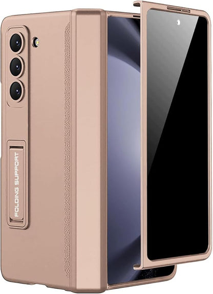 Miimall for Samsung Galaxy Z Fold 5 Case with Privacy Screen Protector, Built-in Adjustable Kickstand & Magnetic Hinge Protection All-Inclusive Protective Case for Galaxy Z Fold 5 5G(Champagne Gold)