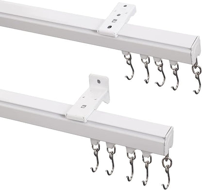 ChadMade Ceiling/Wall Mount Curtain Track Rod Set with Hooks, 6ft - 9ft Adjustable Length Window Rod Track Curtain Rail System For Living Room Bedroom, Work with Grommet and Pinch Pleated Curtain