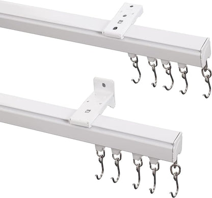 ChadMade Ceiling or Wall Mount Curtain Track Kit with Hooks, 3ft - 6ft Adjustable Length Drape Rail Set For Living Room Bedroom, Single Window Rods Work with Grommet and Pinch Pleated Curtain