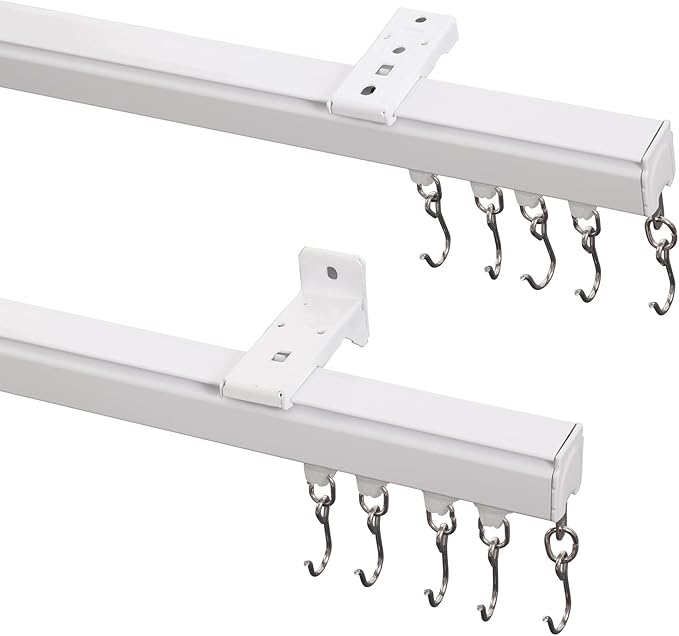ChadMade Ceiling Track Kit with Hooks, Wall Mount Curtain Track, x-Large Size for Space 12ft - 18ft Wide, Single Window Rods Work with Grommet and Pinch Pleated Curtain