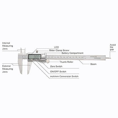 SCITOOLS All-Metal Digital Caliper 0-8" Measuring Tool, Micrometer Caliper with Auto-Off Feature, Interchangeable Between inches and millimeters for DIY/Household and 3D Printing