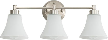 LOUSACE 3 Light Bathroom Vanity Light Vintage Brushed Nickel Bathroom Lighting Fixtures Over Mirror, Traditional Wall Sconce Lighting with Opal Glass Shade, Nickel Vanity Lighting Fixture