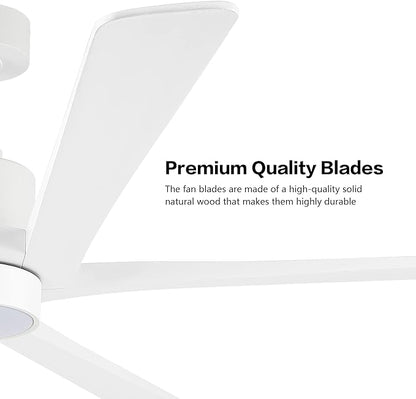 WINGBO 72 Inch DC Ceiling Fan with Lights and 3 Downrods, 5 Reversible Carved Wood Blades, 6-Speed Noiseless DC Motor, Modern Ceiling Fan in White Finish, ETL Listed