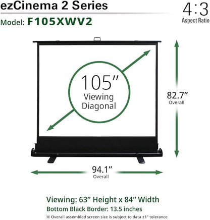 Elite Screens ezCinema 2 Projector Screen, 105-inch 4:3 Portable Manual Floor Pull Up w/ Scissor Backed Church Office Front Projection Carrying Bag, US Based Company 2-YEAR WARRANTY, F105XWV2