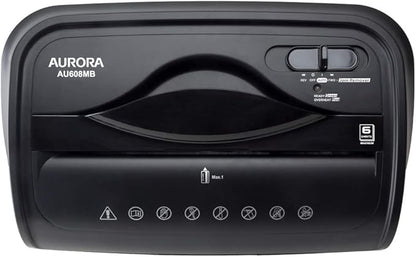 Aurora AU608MB High-Security 6-Sheet Micro-Cut Paper Credit Card Shredder with 3.5-Gallon Wastebasket, 4-Minute Continuous Running Time, Security Level P-4