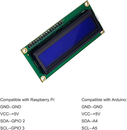 Haldzemo 1602 LCD Screen Display Module 1602A 16x2 White Character Blue Backlight DC 5V (2 Pack)
