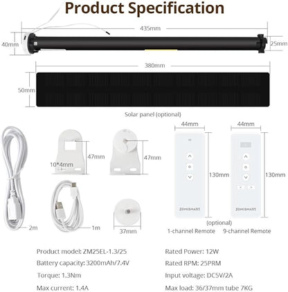 Blindsmart Rechargeable Tuya Zigbee Roller Blinds Motor for 38mm Tube, Motorized Window Shades Automatic Blinds Curtain Opener APP Control, Zigbee Hub Required (Only Motor)