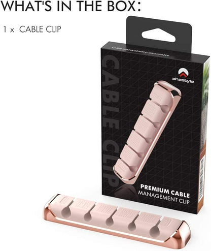 AHASTYLE Cable Organizer Holder 5 Slots Desktop Cord Wire Clips Keeper for Organizing USB Cable/Power Cord/Wire Home Office and Car (Pink)