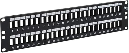 ICC 48 Port Blank Keystone 2U Patch Panel with 19” Metal Rackmount Housing for Slim Profile Keystone Jacks (Sold Separately), UL Listed, IC107BP482