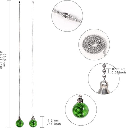 2PCS Green Pull Chain Crystal Glass Ice Cracked Ball Pull Chain for Ceiling Fan Light Decoration 50cm Extension Chain