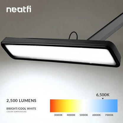 Neatfi XL 2,500 Lumens LED Task Lamp, 22 Inches Wide, 30W, 162 Pcs SMD LED, Eye-Caring, Desk Light with Clamp for Home, Office, and Study Room (Non-CCT, Black)