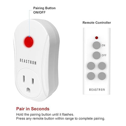 Beastron Upgraded Remote Controlled Outlet (1 Pack with 1 Remote),Expandable Remote Light Switch Kit, Wireless On Off Power Switch, 100ft RF Range, Compact Design, White