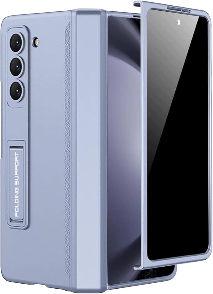 Miimall for Samsung Galaxy Z Fold 5 Case with Privacy Screen Protector, Built-in Adjustable Kickstand & Magnetic Hinge Protection All-Inclusive Protective Case for Galaxy Z Fold 5 5G(Ice Blue)