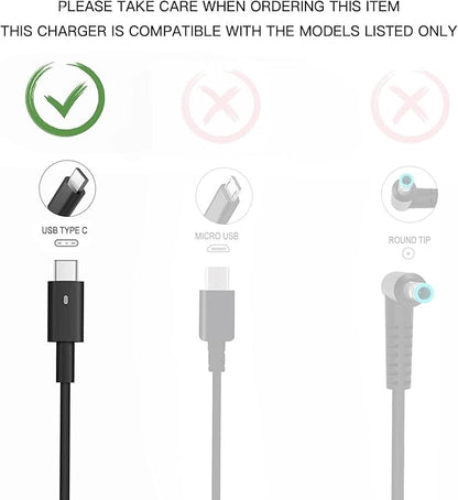 65W Type c USB c Ac Charger Compatible with Dell xps 13 9360 13 9365 2in1 13 9315 9320 5420 5290 5480 5491 5495 5520 5530 5580 5590 5591 7280 7290 Power Adapter Supply Cord