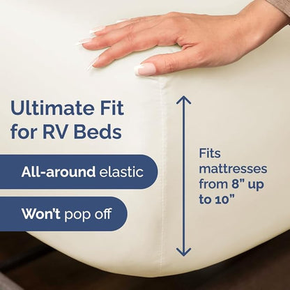 RV Short Queen Sheet Set 60 X 75 - 4 Piece RV Short Queen Bed Sheets - Soft, Breathable & Cooling - Designed for Bunks, Trailers & Campers - Fits 8” to 12" Mattress - Hotel Luxury Bedding - Off White
