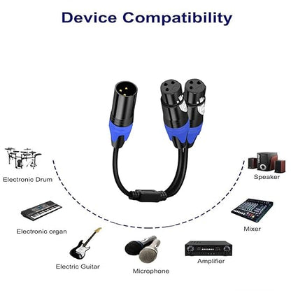 (11.8 inches / 1 Pack) 1 Male to 2 Female XLR Y Splitter Micrphone Cable, 3pin Male to Dual XLR Female Y-Splitter Balanced Mic Audio Cables for Stereo Mic to L & R Audio Track