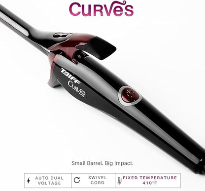TAIFF Curves Professional Black Titanium Curling Iron – High-Performance Hair Curler & Rizadora para Cabello with Dual Voltage | Fixed Temperature 410°F | 1/2”