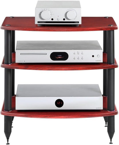 Pangea Audio Vulcan Three Shelf Audio Stereo Rack, Media Stand, and Components Cabinet 3 Shelf Rosenut Red