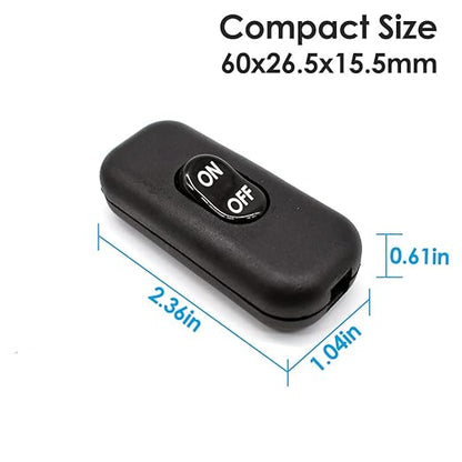 Inline Cord Switch 2 Pack, AC 250V 6A On/Off Lamp Control Appliance Switch Rocker for Table Lamp Desk Bed LED Lights, Black