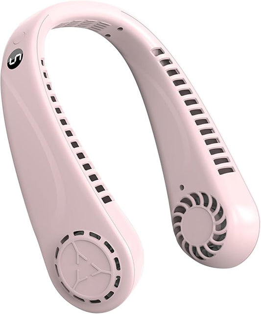 BIRDDIE Portable Bladeless Hanging Neck Fans with Screen Display and 5 Speeds Levels, USB Rechargeable, 360° Cooling Wearable Personal Fan for Work Travel Sport Outdoor (Pink)