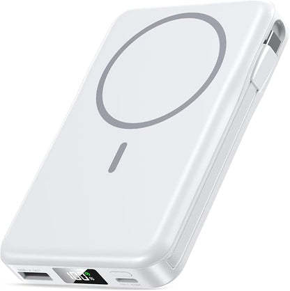 Magnetic Portable Charger, 10000mAh Power Bank, 5 in 1 Portable Charger with Built in Cable, 20W Fast Charging for Magsafe Battery Pack Compatible with iPhone 16/15/14/13 Pro/Pro Max, Samsung Series