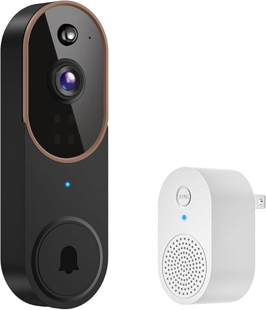 GridTera 1080p Wireless Video Doorbell Camera, AI Human Detection, Live View, Night Vision, Cloud Storage, 2.4G WiFi, Battery Powered, Indoor Outdoor Surveillance (Comes with Doorbell Receiver)