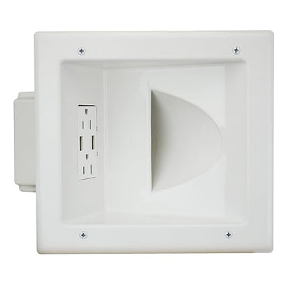 DATA COMM Electronics 45-0231-WH USB Recessed Media Outlet Box, In-Wall Cable Management, Duplex Receptacle,4.0 Amp Dual USB Ports, Large Cable Pass-Through, Design for Thin Mounts & TV, White