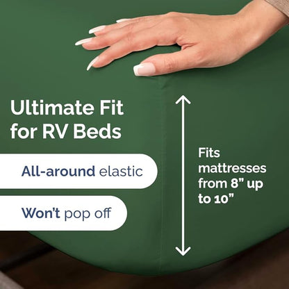RV Short Queen Sheet Set 60 X 75 - 4 Piece RV Short Queen Bed Sheets - Soft, Breathable & Cooling - Designed for Bunks, Trailers & Campers - Fits 8” to 12" Mattress - Luxury Bedding - Emerald Green