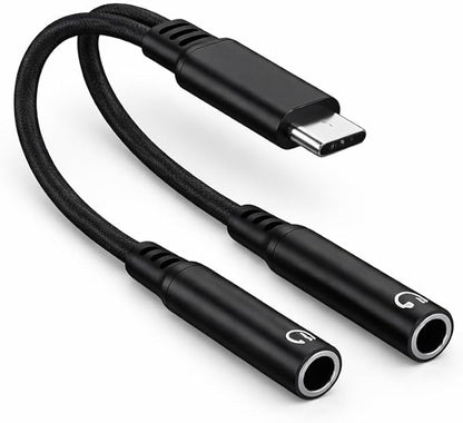 Mizi USB C to Dual 3.5mm Headphone Splitter, 2-Port Audio Adapter for iPhone 15/16/17 Pro, Galaxy S24/S25 Ultra, Pixel, iPad Pro - Share Music & Podcasts - Black