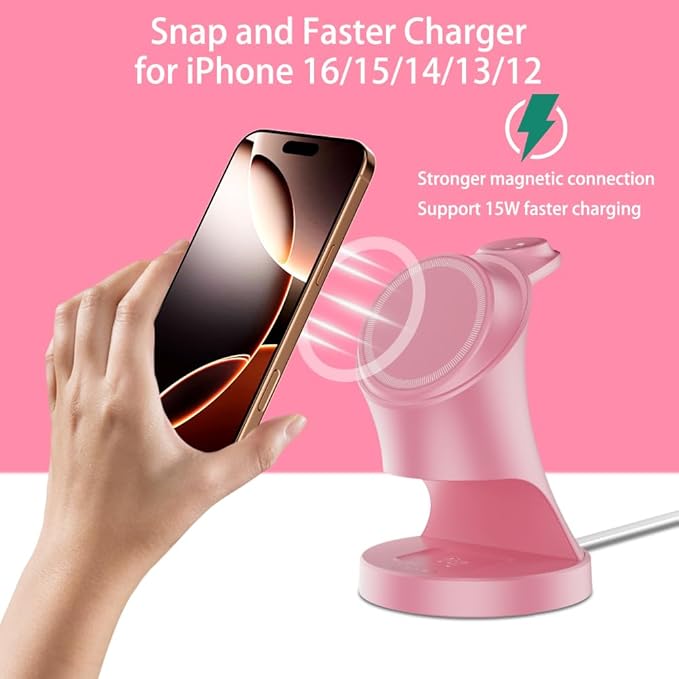 3 in 1 Wireless Charging Station for Apple Devices,Magsafe Charger Stand for IPhone16 15 14 13 12 Pro/Max/Plus/Mini Wireless Charger Station for AirPods 2/3/Pro iWatch Ultra/8/7/SE/6/5/4/3/2