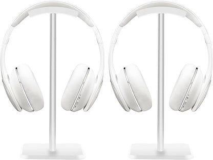 JIKIOU Headphone Stand Gaming Headset Holder Universal Aluminum Metal Headphones Holder Hanger with Aluminum Supporting Bar Flexible Headrest ABS Solid Base for All Headphone 2 Pack (White)