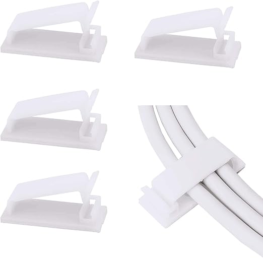 SOULWIT® 50 x Self-Adhesive Cable Management Clips for USB Cable TV, Charger, Audio, Wire Clamp for Table, Car, Office, Home