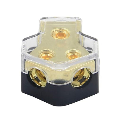 RKURCK 2 Way Power Distribution Block, 0/2/4 AWG Gauge in, 4/8/10 Gauge Out, Car Audio Stereo Amp Distribution Connecting Block for Audio Splitter (2Way)
