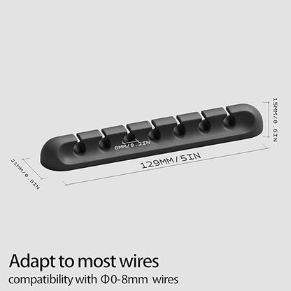 Apromisith USB Cable Organizer Clips Cord Holder,6 Packs (7-Slots) Black Self Adhesive Desk Cord Cable Management