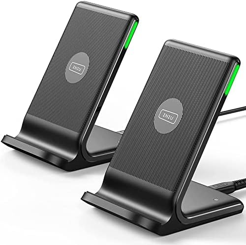 [2-Pack] Wireless Charger, INIU 15W Qi-Certified Fast Wireless Charging Stand with Sleep-Friendly Adaptive Light Compatible with iPhone 16 15 14 13 12 Pro Max Plus Samsung Galaxy S22 S21 Note 20 etc