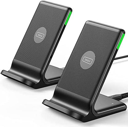 [2-Pack] Wireless Charger, INIU 15W Qi-Certified Fast Wireless Charging Stand with Sleep-Friendly Adaptive Light Compatible with iPhone 16 15 14 13 12 Pro Max Plus Samsung Galaxy S22 S21 Note 20 etc