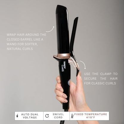 TAIFF Curves Professional Black Titanium Curling Iron – High-Performance Hair Curler & Rizadora para Cabello with Dual Voltage | Fixed Temperature 410°F | 1 1/2”