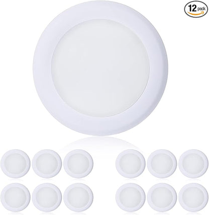 TOPELER 12 Pack Surface Mount LED Ceiling Light, 6 Inch Low Profile Dimmable LED Pancake Light, 15W 1000Lm 4000K Cool White, Installs with J-Box or Recessed Can, ETL-Listed