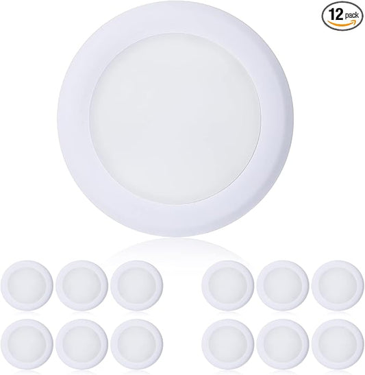 TOPELER 12Pack 6 Inch Flush Mount Ceiling Light, 15W Low Profile Dimmable Flush Mount LED Disk Light, 1000LM 5000K Daylight, Installs with Junction Box or Recessed Can, ETL-Listed