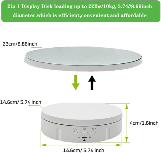 JAYEGT 3 in 1 Rotating Display Stand with 5.74/7.08/8.66 inch Replacement Mirror Cover，22lbs Load , 360 Degree Electronic Turntable for Photography Products Display (Mirror/3 in1 / White/ NO Remote)