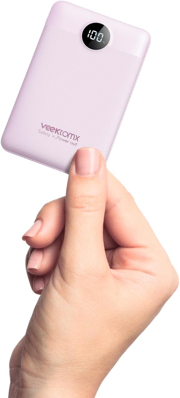 VEEKTOMX Small Portable Charger, Mini Power Bank 10000mAh, PD 22.5W Fast Charging USB-C Battery Bank, Travel Essentials Dual Voltage External Portable Powerbank for iPhone/Samsung/Google Pixel, Purple