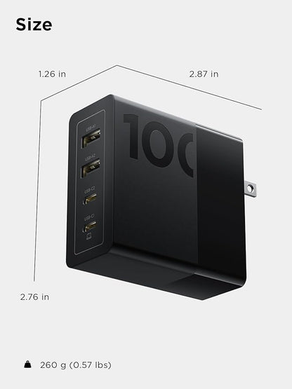 Lenovo 100W USB C Charger, 4-Port Multi-Device Fast Charging, Black GaN Power Block with 240W Cable, for Thinkpad, MacBook, Dell XPS, iPhone, Samsung